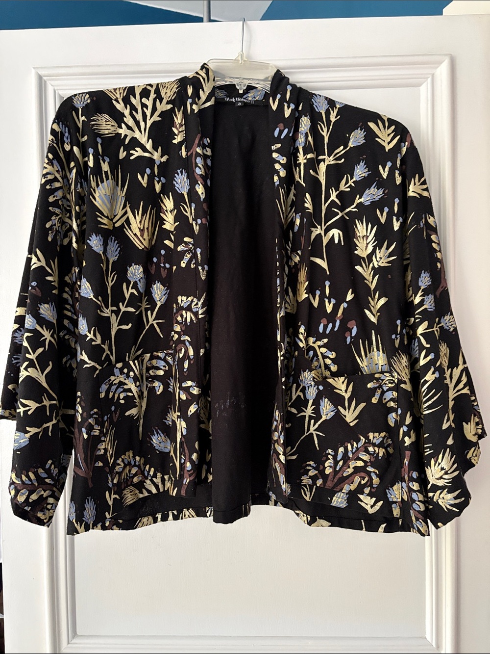 Handprinted Evening Jacket in Gold, Blue and Black by Thief and Bandit